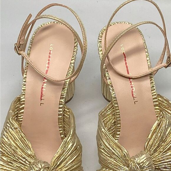 Loeffler Randall Camellia Gold Pleated Bow Heel Sandals size 6.5 - Picture 6 of 12